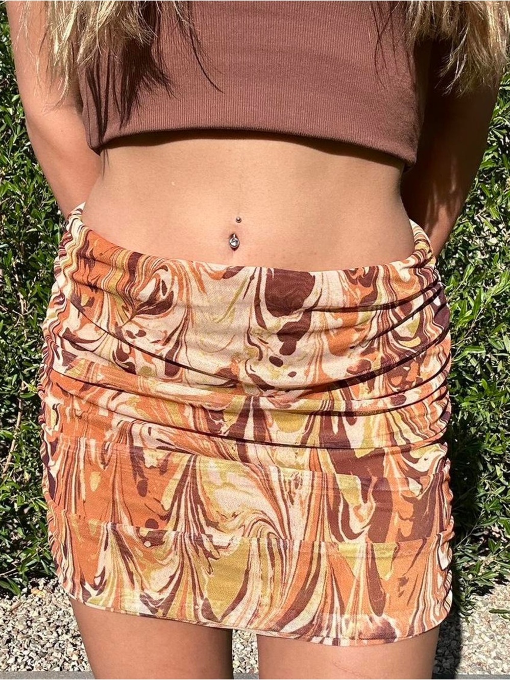 Urban Outfitters Abstract Marble Mesh Ruched Mini Skirt Stretch Y2K Size M